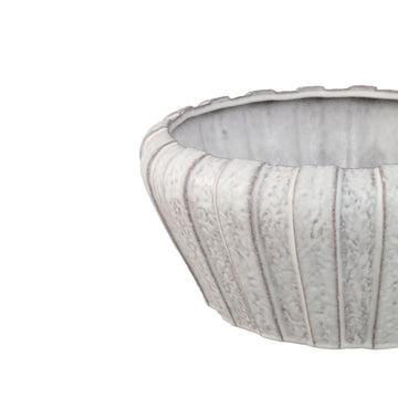 Flower Pot – White Color, Vertical Ribbed Structure, Round Shape, Stoneware, S – Mirei | PTMD