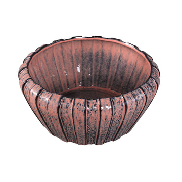Pot – Pink Color, Vertical Ribbed Structure, Round Shape, Stoneware Ceramic, S – Mirei | PTMD