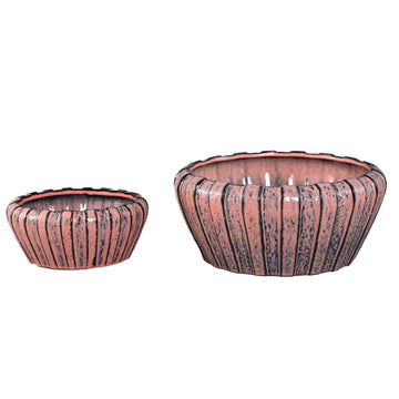 Pot – Pink Color, Vertical Ribbed Structure, Round Shape, Stoneware Ceramic, S – Mirei | PTMD