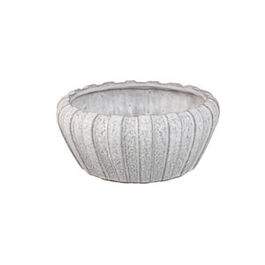 Flower Pot – White Color, Vertical Ribbed Structure, Round Shape, Stoneware, S – Mirei | PTMD