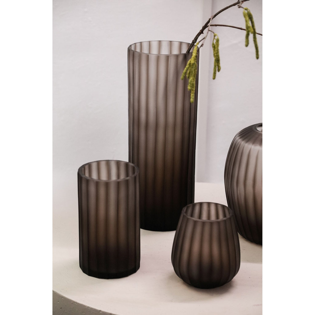 Vase - Solid Glass, Striped Texture, Beige Color M - Rora | PTMD