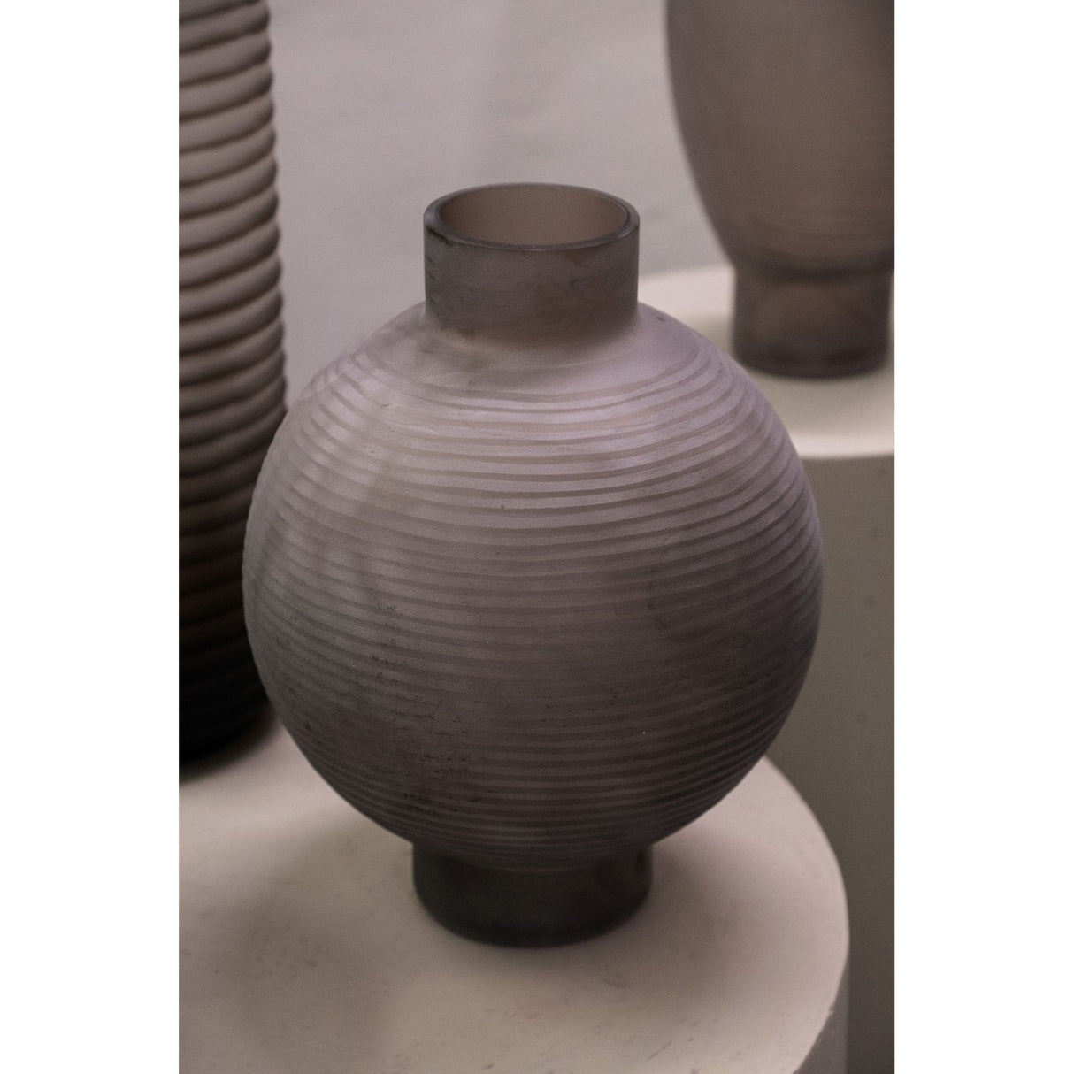 Vase - Solid Glass, Round Shape, Light Brown Color M - Loreda | PTMD
