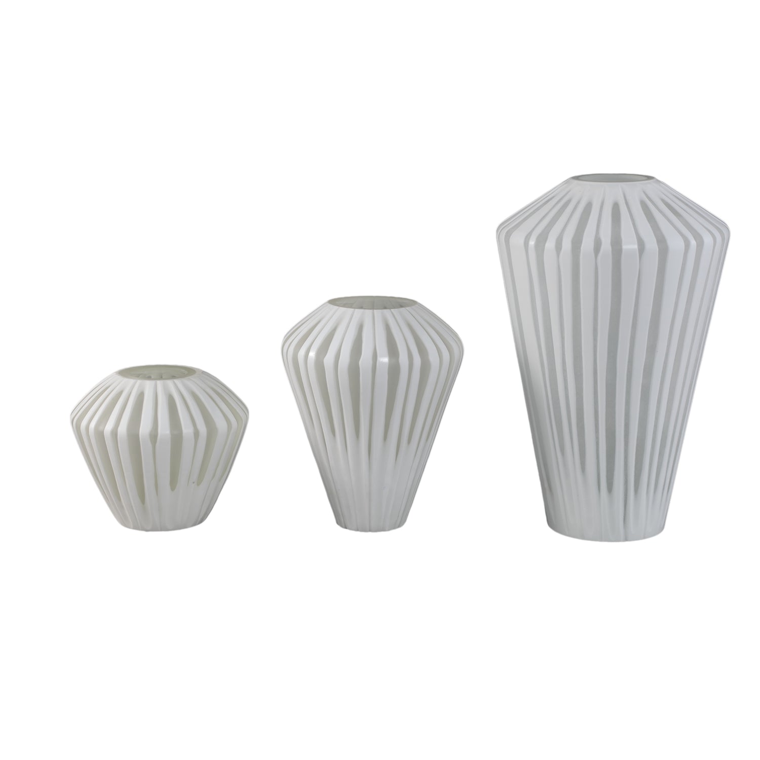 Vase – White Glass, Angular Design, Round Shape, L – Ireka | PTMD