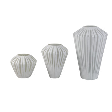 Vase – White Glass, Angular Design, Round Shape, M – Ireka | PTMD