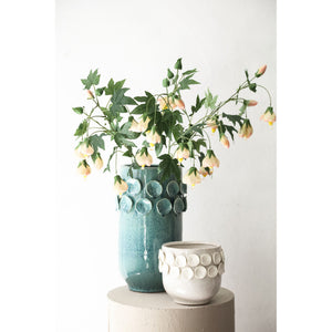 Pot – White color, Round shape, Dot pattern on rim, Stoneware ceramic, L – Trelin | PTMD