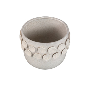 Pot – White color, Round shape, Dotted pattern on rim, Stoneware ceramic, XS – Trelin | PTMD