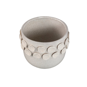 Pot – White color, Round shape, Dot pattern on rim, Stoneware ceramic, L – Trelin | PTMD