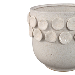 Pot – White, Round Shape, Dotted Pattern on Rim, Stoneware Ceramic, M – Trelin | PTMD