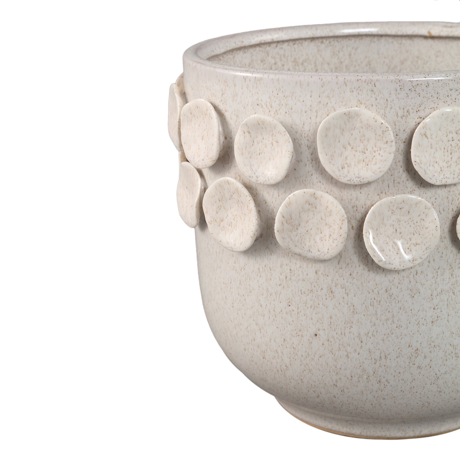 Pot – White color, Round shape, Dot pattern on rim, Stoneware ceramic, L – Trelin | PTMD