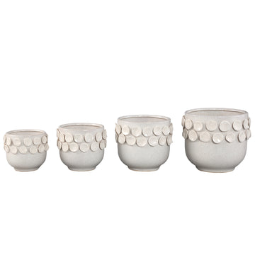Pot – White color, Round shape, Dotted pattern on rim, Stoneware ceramic, XS – Trelin | PTMD