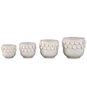 Pot – White color, Round shape, Dot pattern on rim, Stoneware ceramic, L – Trelin | PTMD