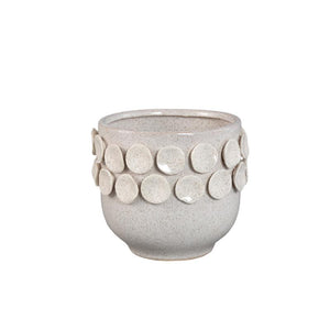 Pot – White color, Round shape, Dot pattern on rim, Stoneware ceramic, S – Trelin | PTMD