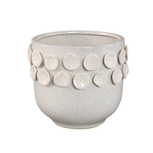 Pot – White color, Round shape, Dot pattern on rim, Stoneware ceramic, L – Trelin | PTMD