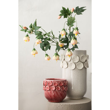 Pot – Bright pink color, Round shape, Dotted pattern on the edge, Stoneware ceramic, S – Trelin | PTMD