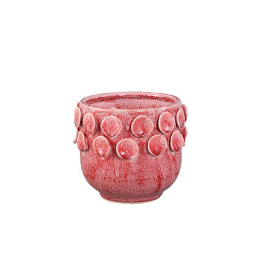 Topf – Leuchtend rosa Farbe, Runde Form, Punktmuster am Rand, Steinzeugkeramik, XS – Trelin | PTMD