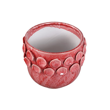 Pot - Bright pink color, Round shape, Polka dot pattern on rim, Stoneware ceramic, L - Trelin | PTMD