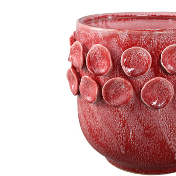 Pot - Bright pink color, Round shape, Polka dot pattern on rim, Stoneware ceramic, L - Trelin | PTMD