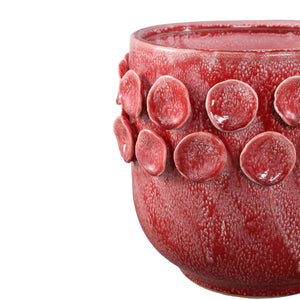 Pot - Bright pink color, Round shape, Dot pattern on the rim, Stoneware, M - Trelin | PTMD