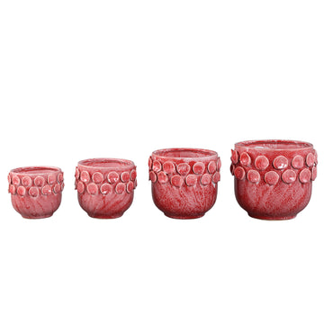 Pot – Bright pink color, Round shape, Dotted pattern on the edge, Stoneware ceramic, S – Trelin | PTMD