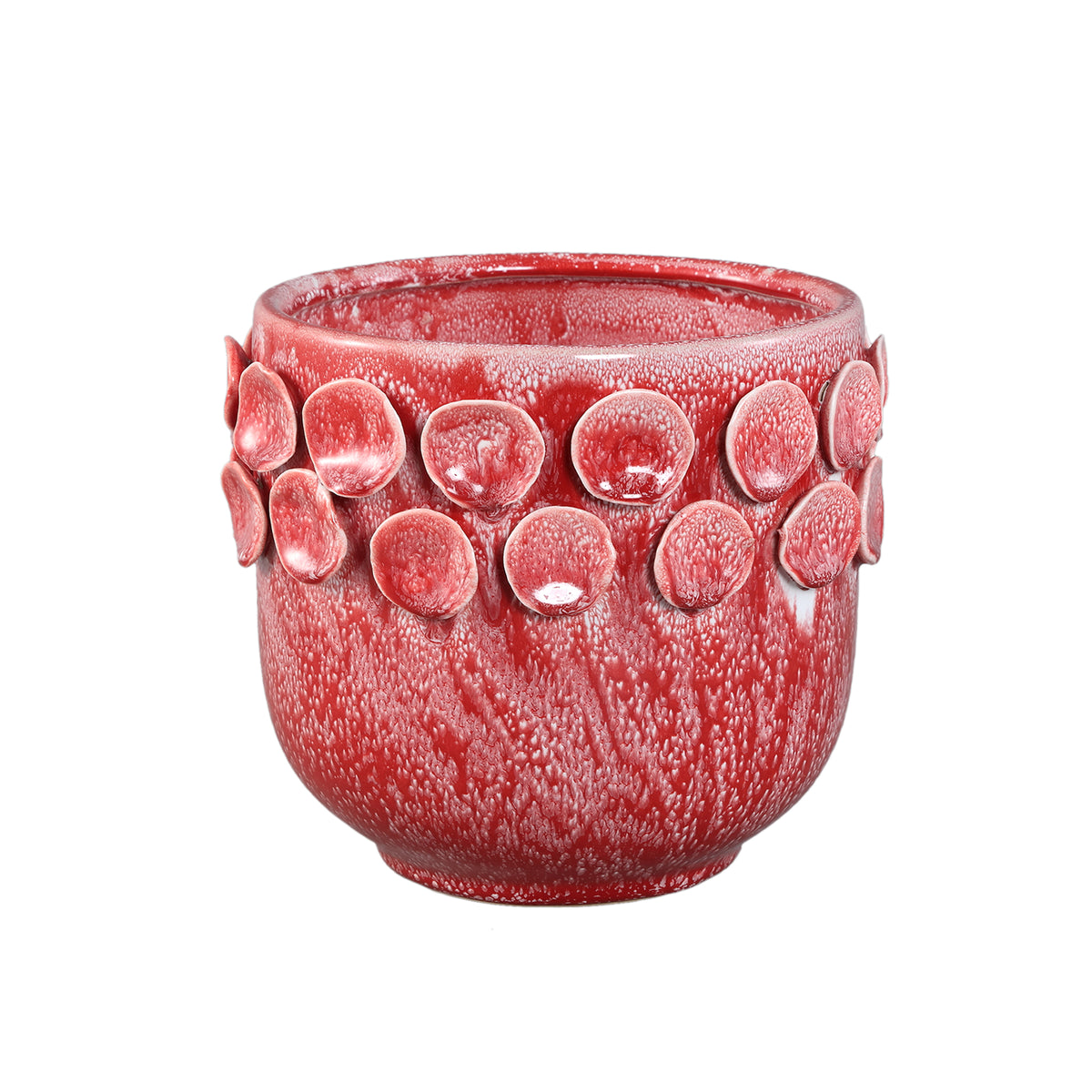 Pot - Bright pink color, Round shape, Dot pattern on the rim, Stoneware, M - Trelin | PTMD