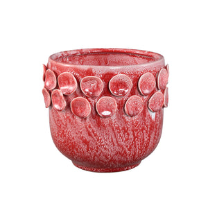 Pot - Bright pink color, Round shape, Dot pattern on the rim, Stoneware, M - Trelin | PTMD
