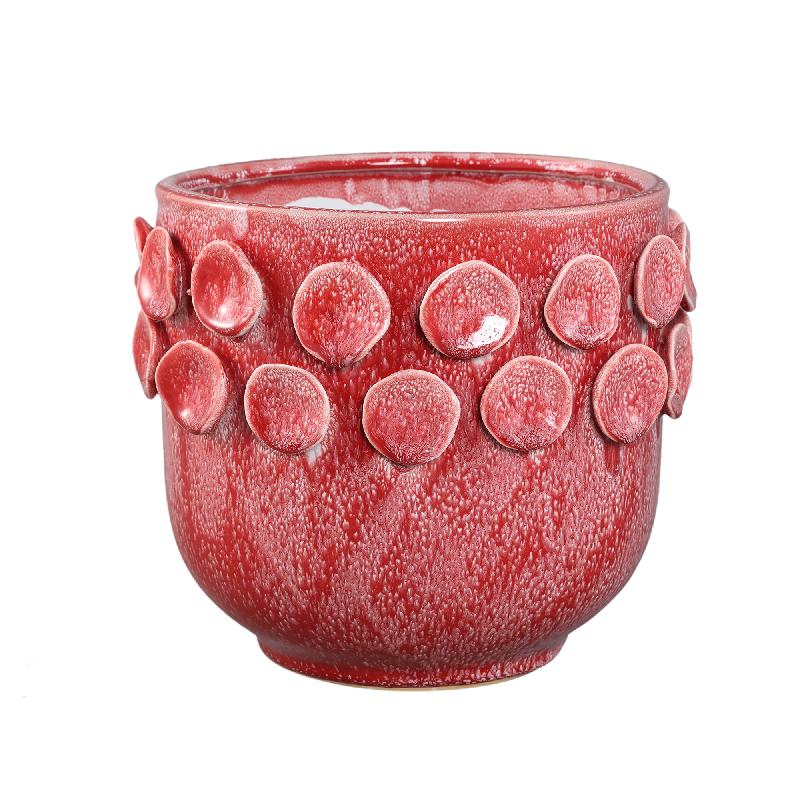Topf – Leuchtend rosa Farbe, Runde Form, Punktmuster am Rand, Steinzeugkeramik, L – Trelin | PTMD