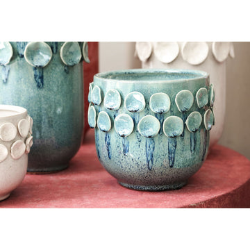 Pot - Bright pink color, Round shape, Polka dot pattern on rim, Stoneware ceramic, L - Trelin | PTMD