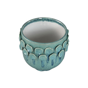 Pot – Turquoise color, Round shape, Dotted pattern on the rim, Stoneware ceramic, M – Trelin | PTMD