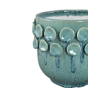 Pot – Turquoise Color, Round Shape, Dotted Pattern on Edge, Stoneware Ceramic, L – Trelin | PTMD