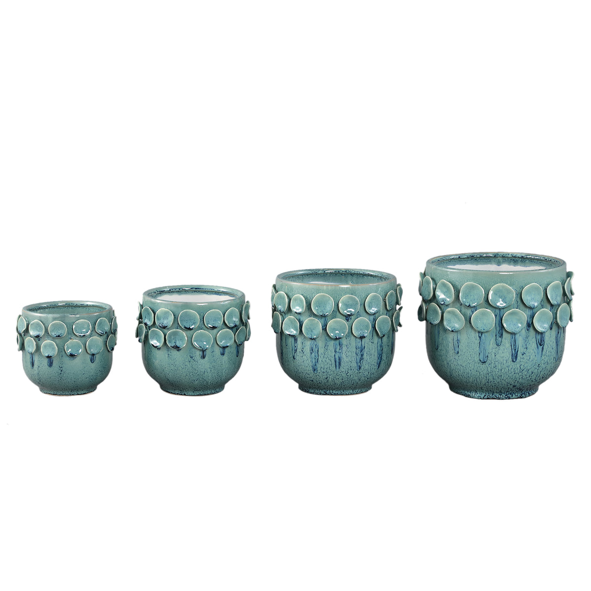 Pot – Turquoise color, Round shape, Dotted pattern on the rim, Stoneware ceramic, M – Trelin | PTMD