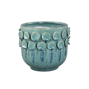 Pot – Turquoise color, Round shape, Dotted pattern on the rim, Stoneware ceramic, M – Trelin | PTMD