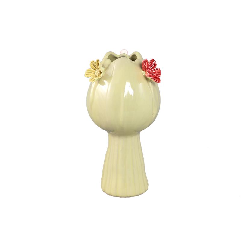 Vase – Yellow, Tulip Shape, Floral Motif, Stoneware, M – Jaleesa | PTMD