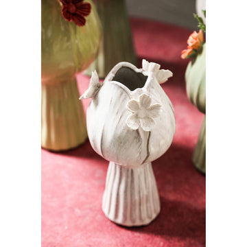 Vase - Tulip Design, Ceramic Material, White Color, M - Jaleesa | PTMD