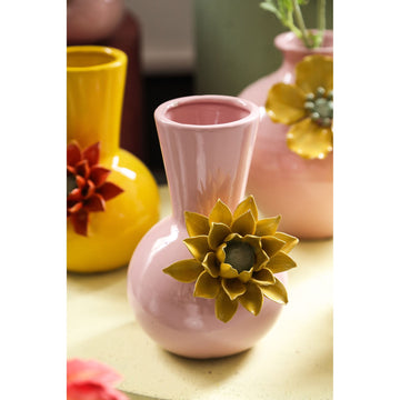 Vase - Round Design, Ceramic Material, Pink Color, A - Raileigh | PTMD