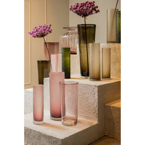 Vase – Hellrosa Glas, Geschliffene Oberfläche, Gerade Form, S – Paulene | PTMD
