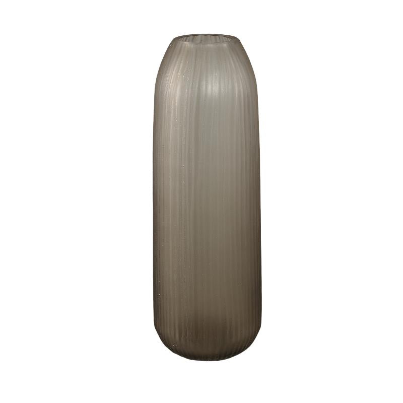 Vase - Brown Glass, Ribbed Surface, Round Shape, L - Marria | PTMD