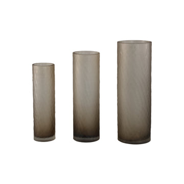 Vase – Hellbraunes Glas, Geschliffene Oberfläche, Gerade Form, L – Paulene | PTMD