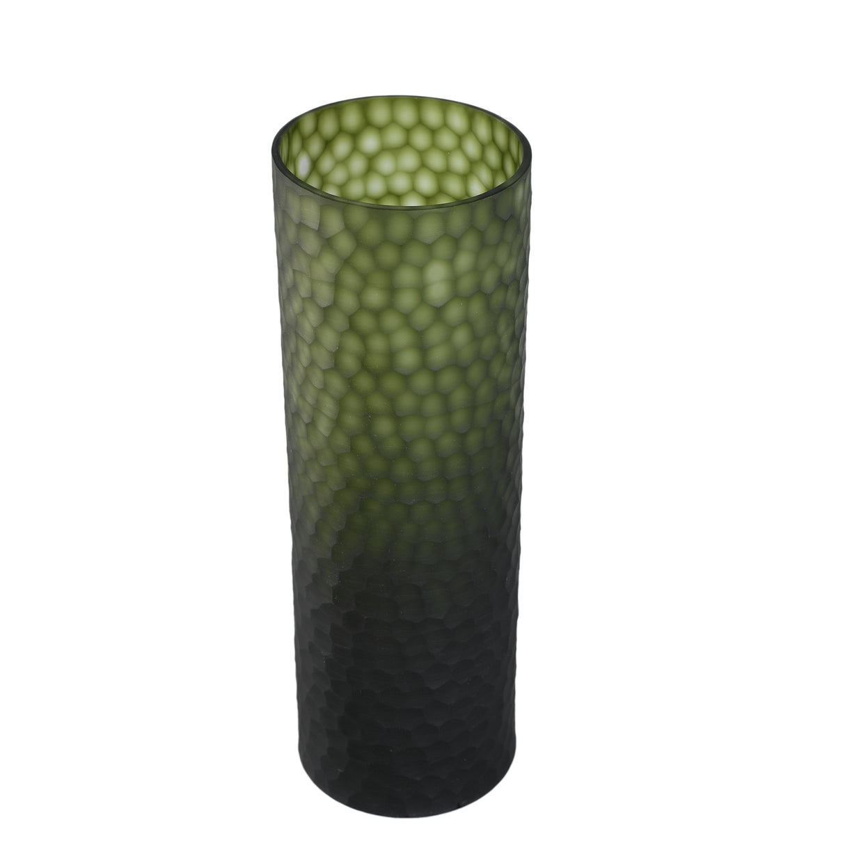 Vase - Moss Green Glass, Faceted Surface, Straight Shape, L - Paulene | PTMD