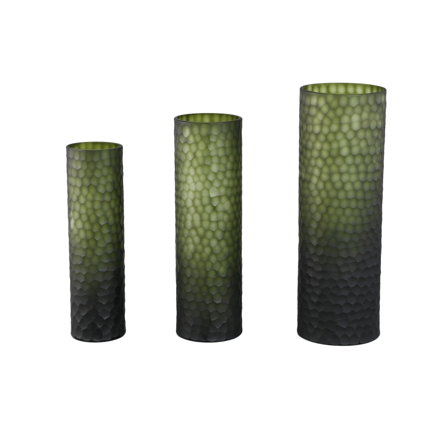 Vase - Moss Green Glass, Faceted Surface, Straight Shape, L - Paulene | PTMD