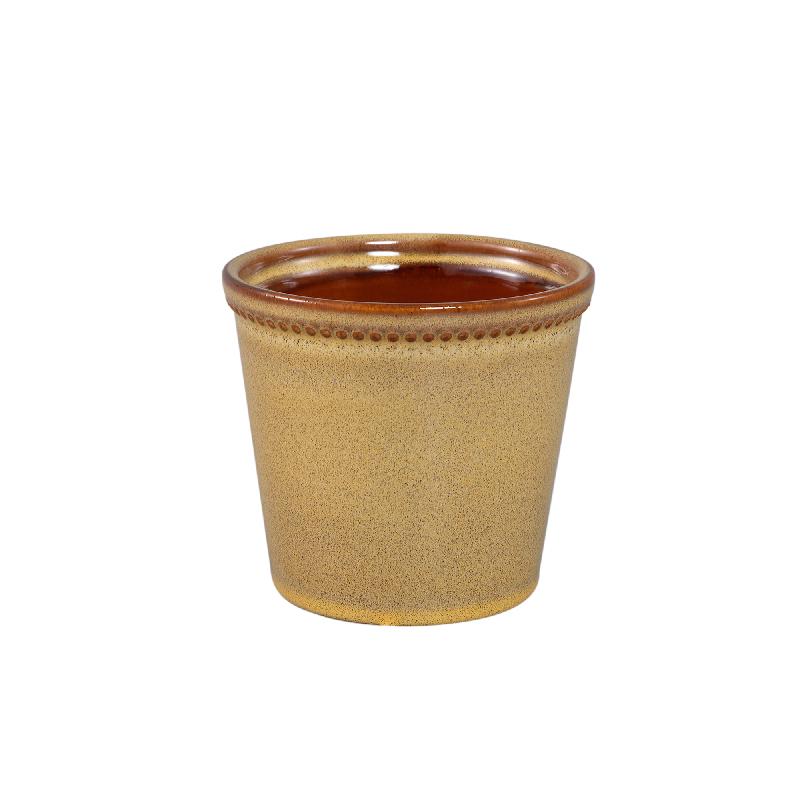 Blumentopf – Gelbe Oberfläche, Punktbordüre Design, Keramik Material, M – Tristah | PTMD
