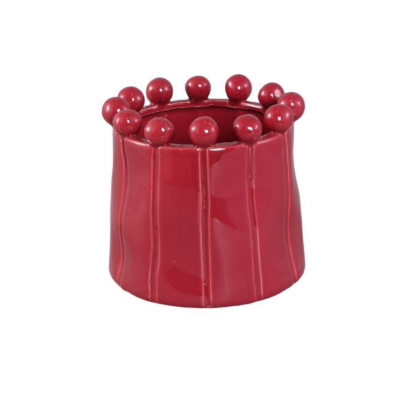 Flowerpot - Round Shape, Porcelain Ceramic, Rolled Rim, Pink, L | PTMD