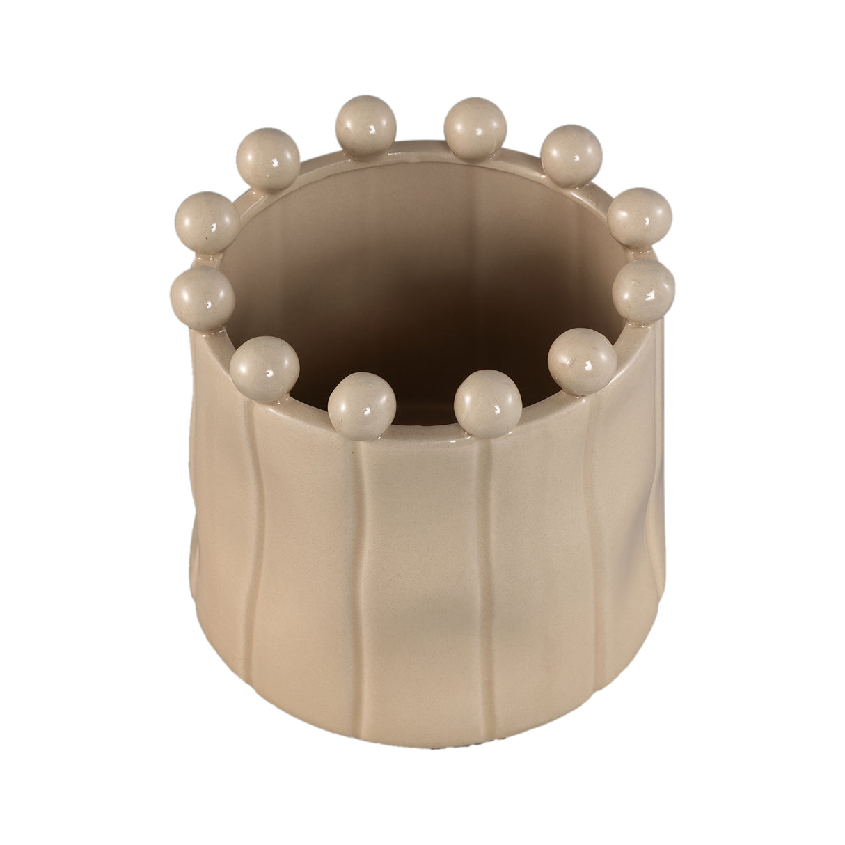 Blumentopf - Runde Form, Porzellan-Keramik, Kugelrand, Creme, S - Celine | PTMD