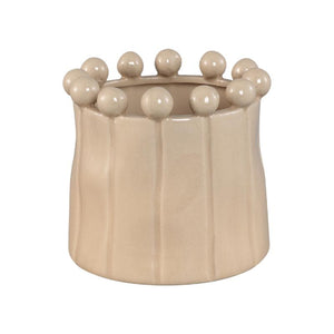 Flowerpot - Round Shape, Porcelain-Ceramic, Ball Rim, Cream, L | PTMD