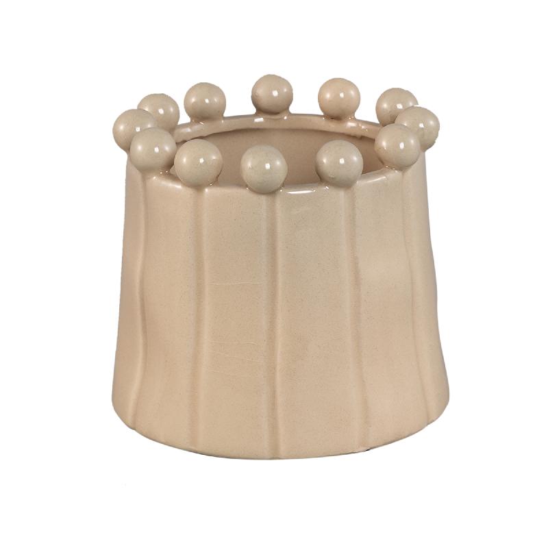 Flower pot - Round shape, Porcelain ceramic, Beaded rim, Cream, M | PTMD