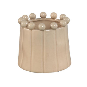Flower pot - Round shape, Porcelain ceramic, Beaded rim, Cream, M | PTMD