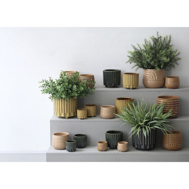 Blumentopf – Gelbe Oberfläche, Stangenmuster Design, Keramik Material, XS – Derri | PTMD