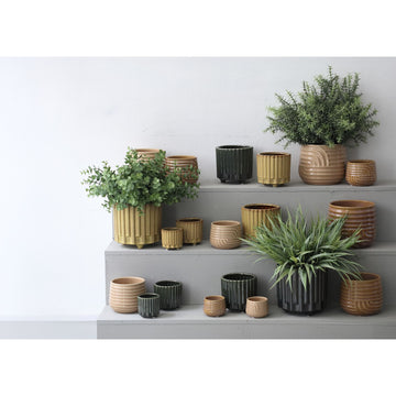Blumentopf – Gelbe Oberfläche, Stangenmuster Design, Keramik Material, XS – Derri | PTMD