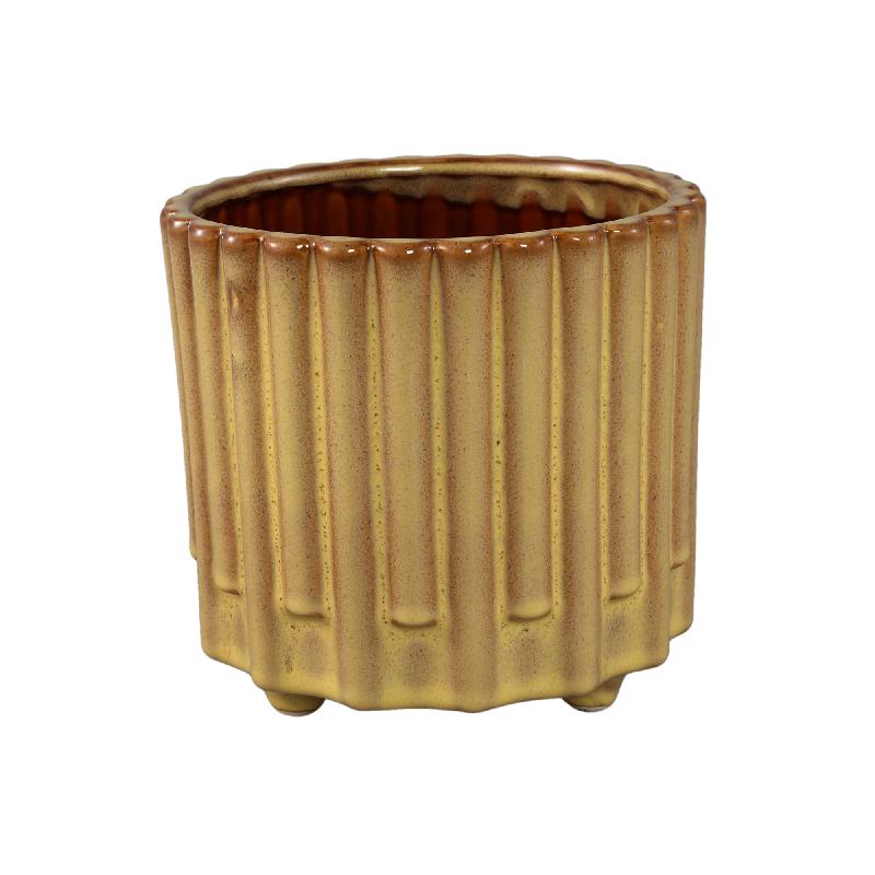 Topf – Gelbe Oberfläche, Stangenmuster Design, Keramik Material, XL – Derri | PTMD