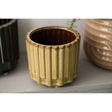 Blumentopf – Gelbe Oberfläche, Stangenmuster Design, Keramik Material, XS – Derri | PTMD