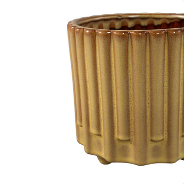 Blumentopf – Gelbe Oberfläche, Stangenmuster Design, Keramik Material, L – Derri | PTMD